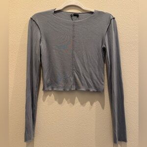 Zara Gray/Blue Long Sleeve Crop Top